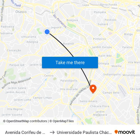 Avenida Corifeu de Azevedo Marques 5643 to Universidade Paulista Chácara Santo Antônio Campus III map
