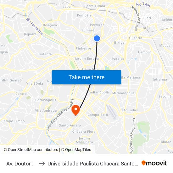 Av. Doutor Arnaldo to Universidade Paulista Chácara Santo Antônio Campus III map