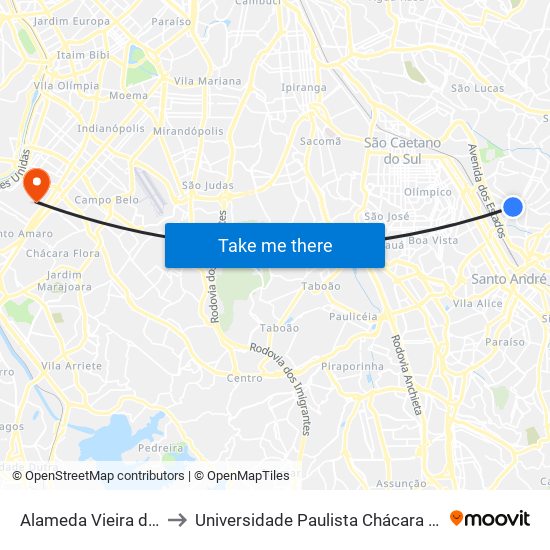 Alameda Vieira de Carvalho 417 to Universidade Paulista Chácara Santo Antônio Campus III map