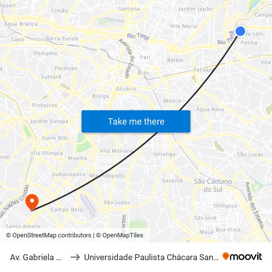 Av. Gabriela Mistral 500 to Universidade Paulista Chácara Santo Antônio Campus III map