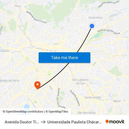 Avenida Doutor Timóteo Penteado to Universidade Paulista Chácara Santo Antônio Campus III map