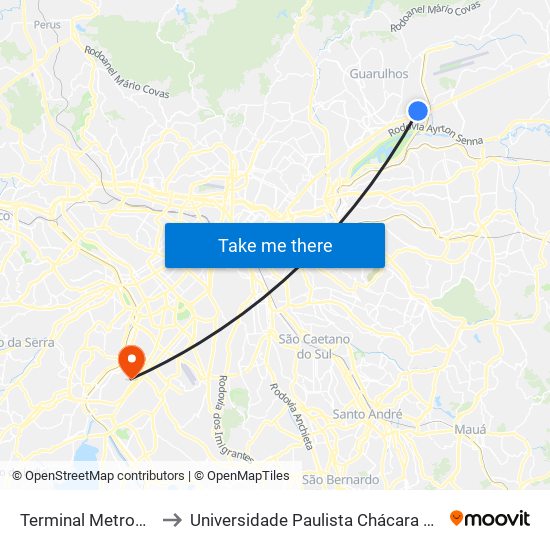 Terminal Metropolitano Cecap to Universidade Paulista Chácara Santo Antônio Campus III map