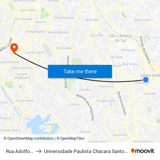 Rua Adolfo Bastos to Universidade Paulista Chácara Santo Antônio Campus III map