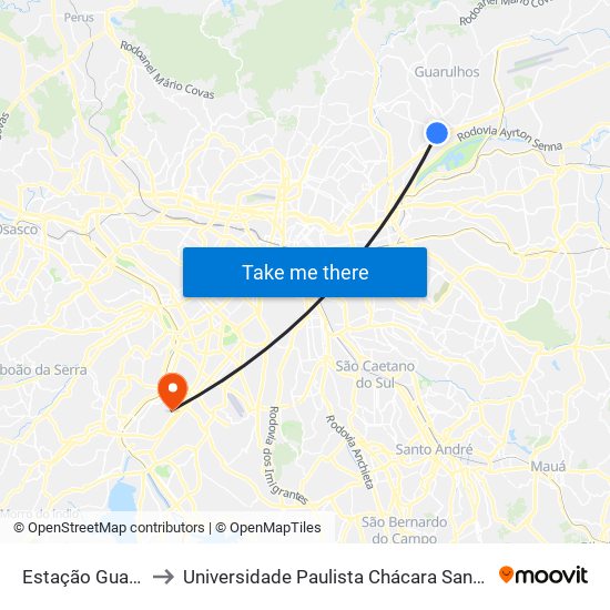 Estação Guarulhos Stt to Universidade Paulista Chácara Santo Antônio Campus III map