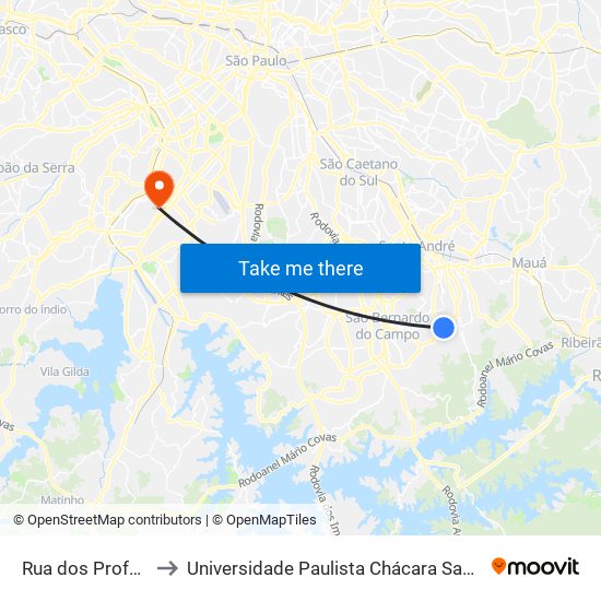 Rua dos Professores 16 to Universidade Paulista Chácara Santo Antônio Campus III map