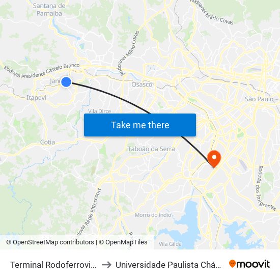 Terminal Rodoferroviário Ver. Geraldo Correa to Universidade Paulista Chácara Santo Antônio Campus III map