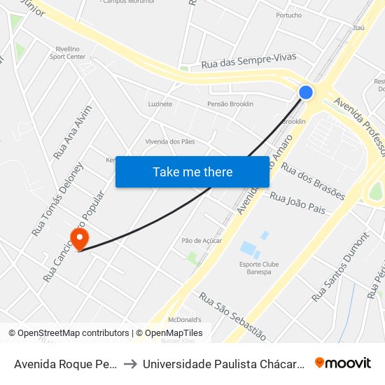 Avenida Roque Petroni Júnior 6101 to Universidade Paulista Chácara Santo Antônio Campus III map