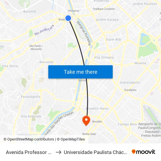 Avenida Professor Francisco Morato C/B to Universidade Paulista Chácara Santo Antônio Campus III map
