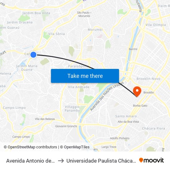 Avenida Antonio de Salles Penteado, 76 to Universidade Paulista Chácara Santo Antônio Campus III map