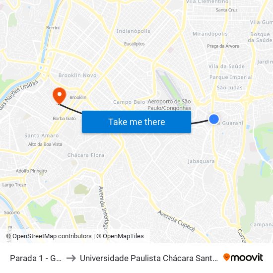 Parada 1 - Guatapará to Universidade Paulista Chácara Santo Antônio Campus III map