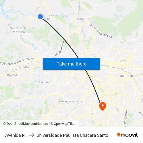 Avenida Resedá to Universidade Paulista Chácara Santo Antônio Campus III map