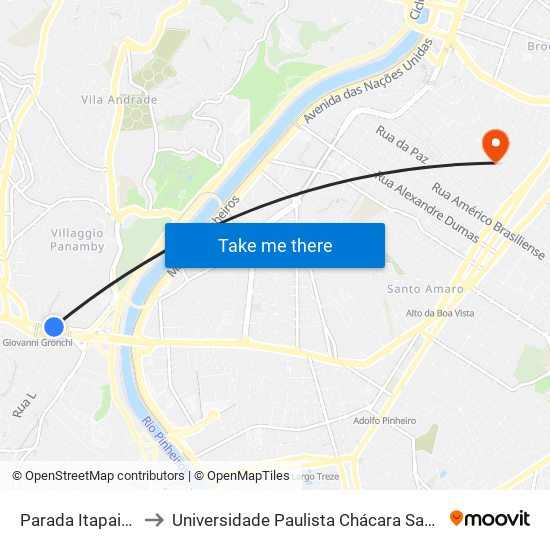 Parada Itapaiúna 2 - C/B to Universidade Paulista Chácara Santo Antônio Campus III map