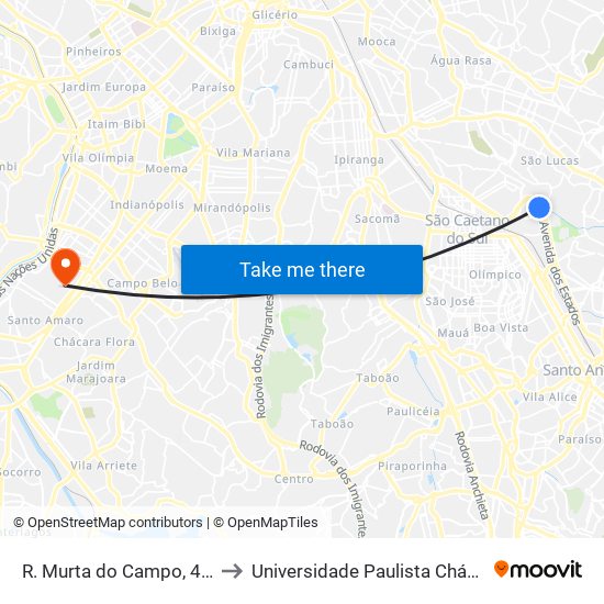 R. Murta do Campo, 40 - Vila Alpina, São Paulo to Universidade Paulista Chácara Santo Antônio Campus III map