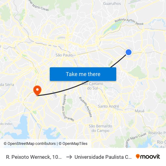 R. Peixoto Werneck, 100 - Parque Artur Alvim, São Paulo to Universidade Paulista Chácara Santo Antônio Campus III map