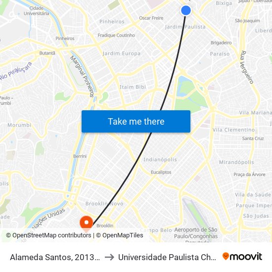 Alameda Santos, 2013 - Jardim Paulista, São Paulo to Universidade Paulista Chácara Santo Antônio Campus III map