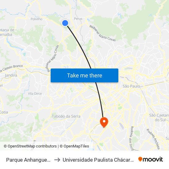 Parque Anhanguera - Sentido Perus to Universidade Paulista Chácara Santo Antônio Campus III map