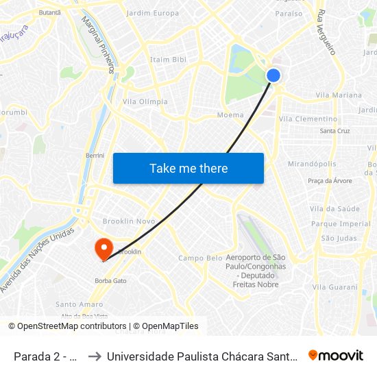 Parada 2 - Mac/Usp to Universidade Paulista Chácara Santo Antônio Campus III map