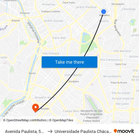 Avenida Paulista, 500 • Metrô Brigadeiro to Universidade Paulista Chácara Santo Antônio Campus III map