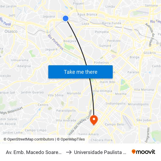 Av. Emb. Macedo Soares, 3901 - Vila Leopoldina, São Paulo to Universidade Paulista Chácara Santo Antônio Campus III map