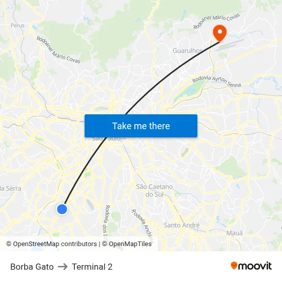 Borba Gato to Terminal 2 map