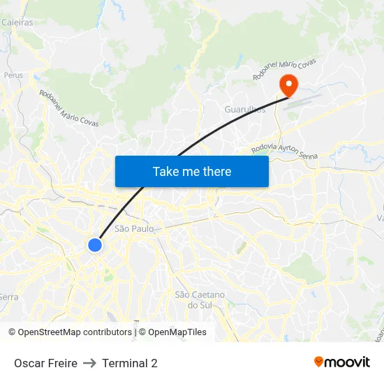 Oscar Freire to Terminal 2 map