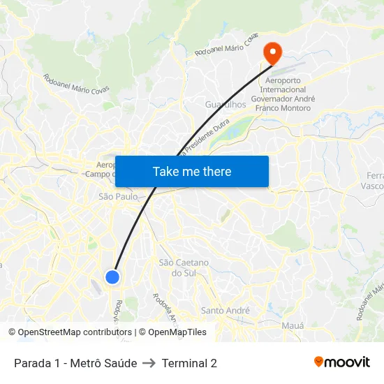 Parada 1 - Metrô Saúde to Terminal 2 map
