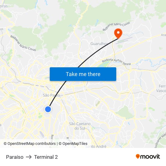 Paraíso to Terminal 2 map