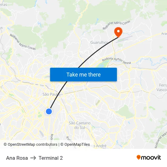 Ana Rosa to Terminal 2 map