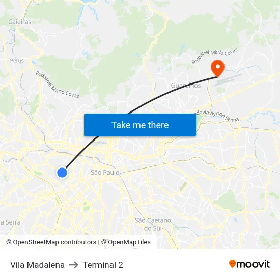 Vila Madalena to Terminal 2 map
