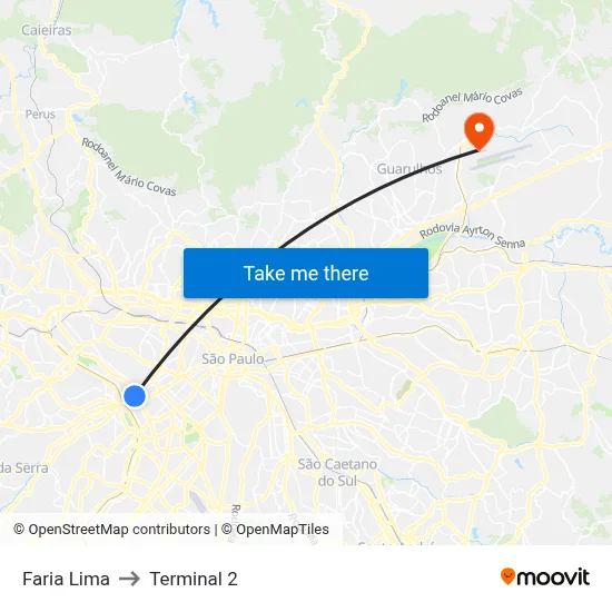 Faria Lima to Terminal 2 map