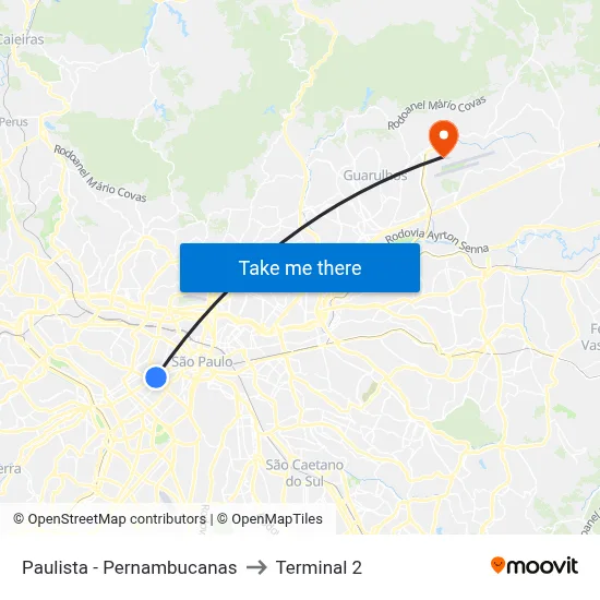 Paulista - Pernambucanas to Terminal 2 map