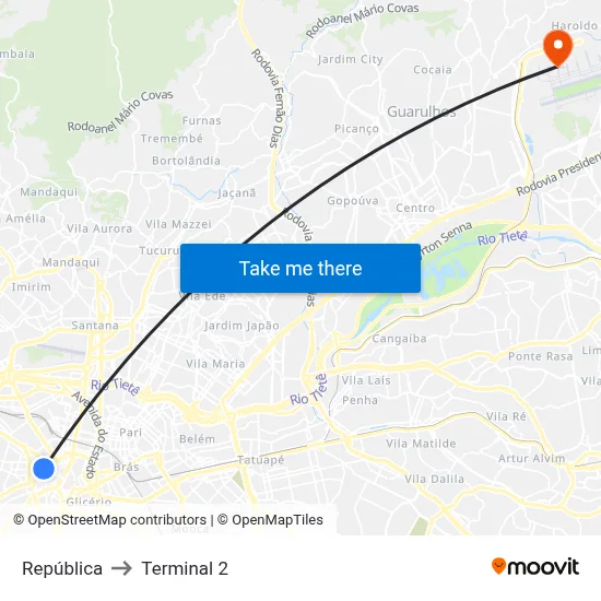 República to Terminal 2 map