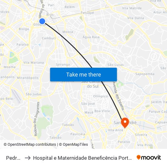 Pedro II to Hospital e Maternidade Beneficência Portuguesa map