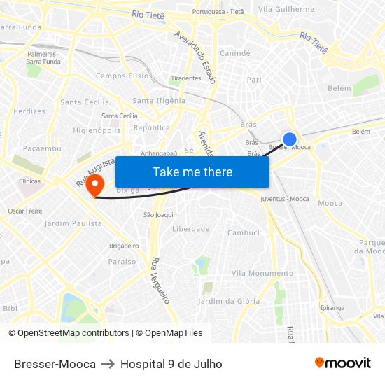 Bresser-Mooca to Hospital 9 de Julho map