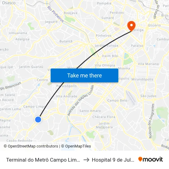 Terminal do Metrô Campo Limpo to Hospital 9 de Julho map