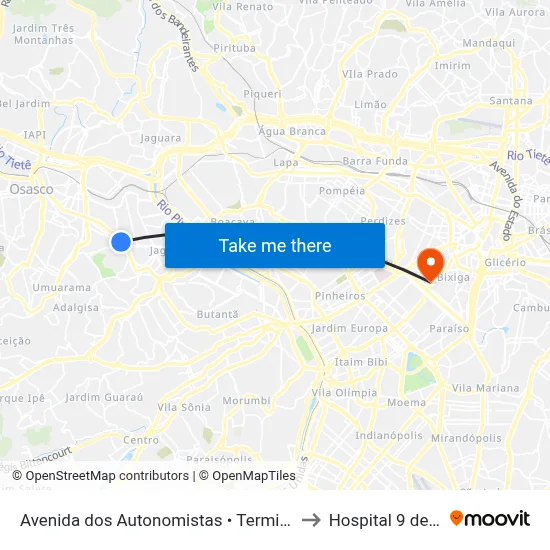 Avenida dos Autonomistas • Terminal Vila Yara to Hospital 9 de Julho map