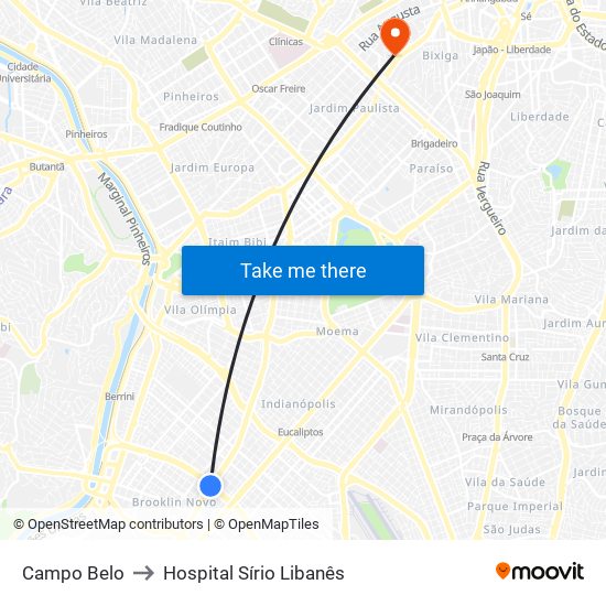 Campo Belo to Hospital Sírio Libanês map