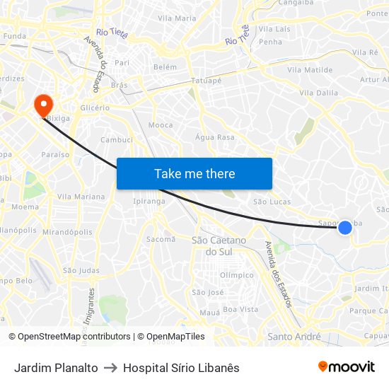 Jardim Planalto to Hospital Sírio Libanês map