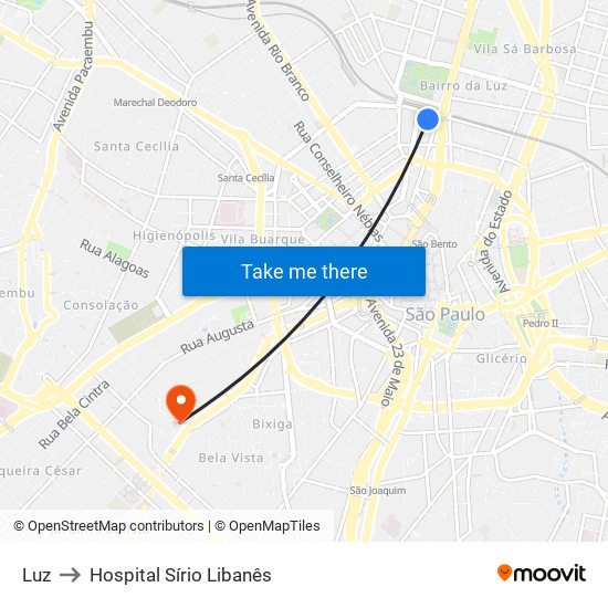 Luz to Hospital Sírio Libanês map