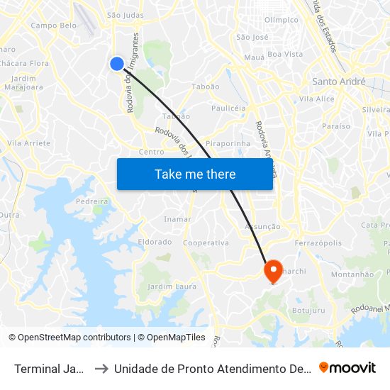 Terminal Jabaquara to Unidade de Pronto Atendimento Demarchi / Batistini map