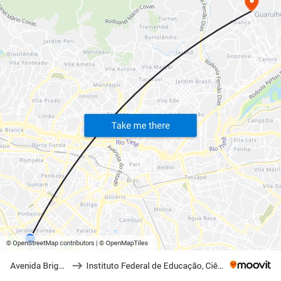 Avenida Brigadeiro Faria Lima 2528 to Instituto Federal de Educação, Ciência e Tecnologia de São Paulo - Campus Guarulhos map