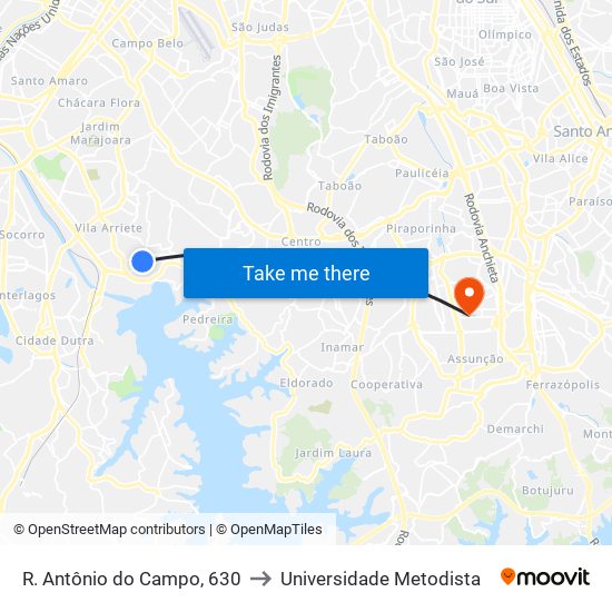 R. Antônio do Campo, 630 to Universidade Metodista map