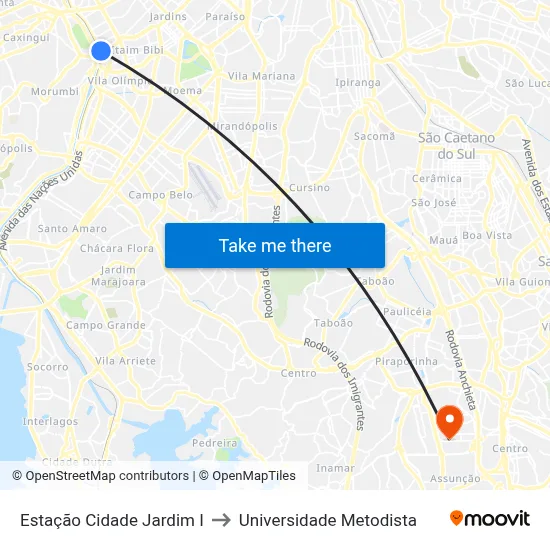 Estação Cidade Jardim I to Universidade Metodista map