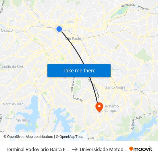 Terminal Rodoviário Barra Funda to Universidade Metodista map