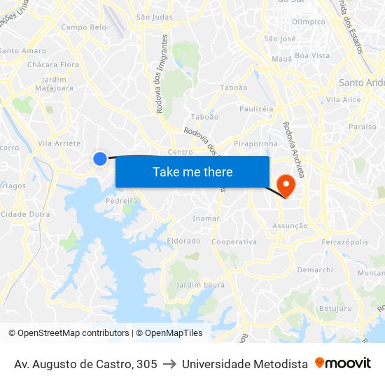 Av. Augusto de Castro, 305 to Universidade Metodista map