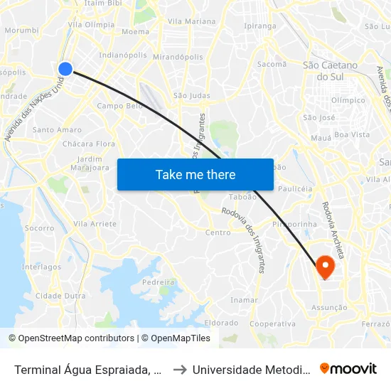 Terminal Água Espraiada, 400 to Universidade Metodista map