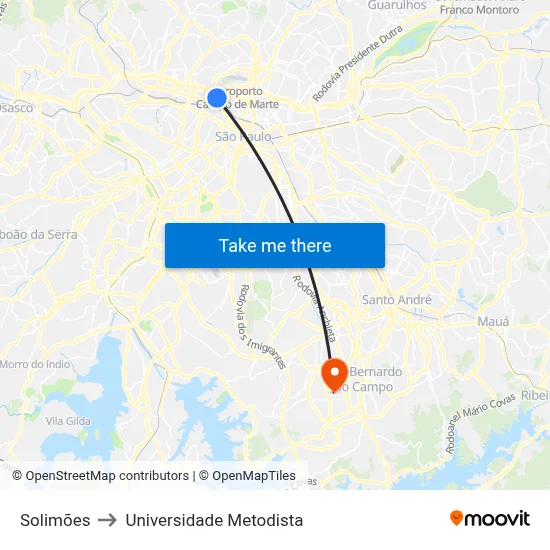 Solimões to Universidade Metodista map