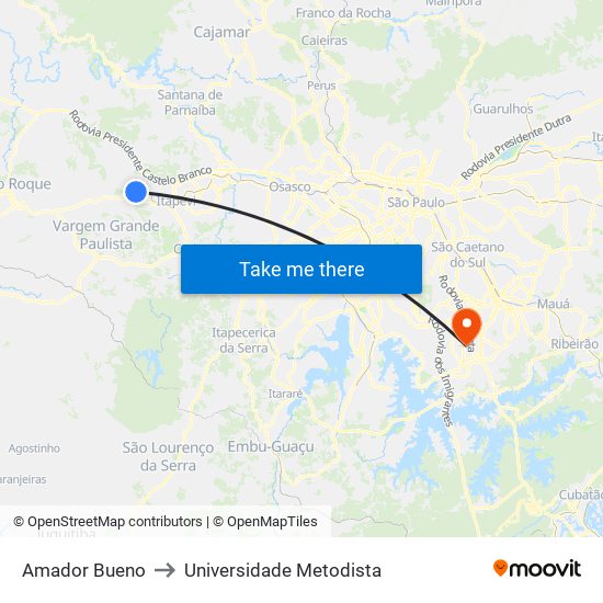 Amador Bueno to Universidade Metodista map