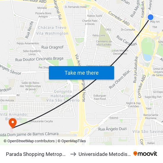 Parada Shopping Metropole to Universidade Metodista map