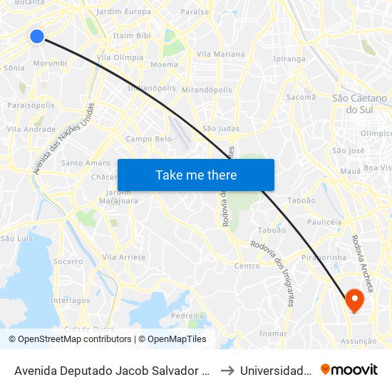 Avenida Deputado Jacob Salvador Zveibil, 293 • Metrô Morumbi to Universidade Metodista map